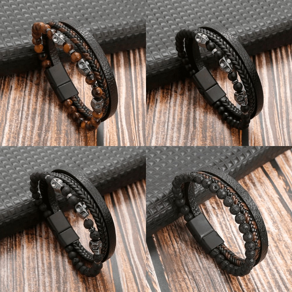 Top-Notch Leather Wristband for Blokes - Stylish Bling with Gems and Charms