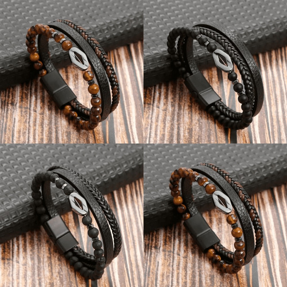 Top-Notch Leather Wristband for Blokes - Stylish Bling with Gems and Charms