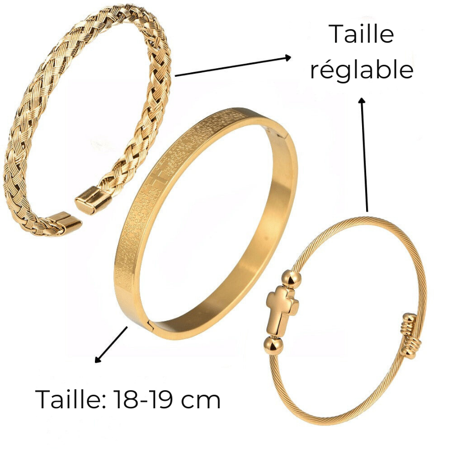 Trio of Our Father Cross Bangles - Snazzy Stainless Steel with Gold and Silver Finish