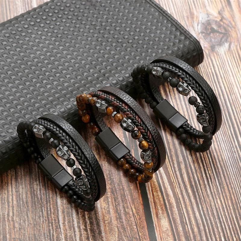 Top-Notch Leather Wristband for Blokes - Stylish Bling with Gems and Charms