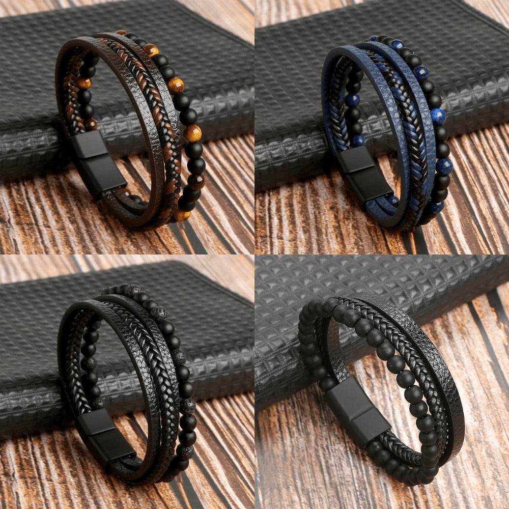 Top-Notch Leather Wristband for Blokes - Stylish Bling with Gems and Charms