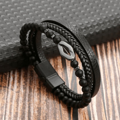 Top-Notch Leather Wristband for Blokes - Stylish Bling with Gems and Charms