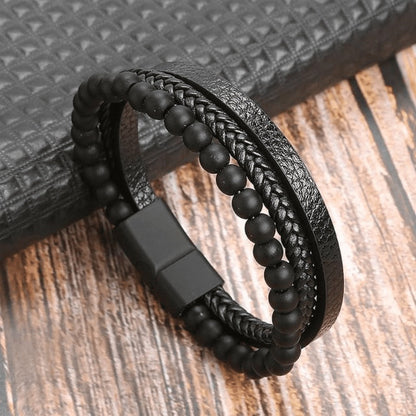 Top-Notch Leather Wristband for Blokes - Stylish Bling with Gems and Charms