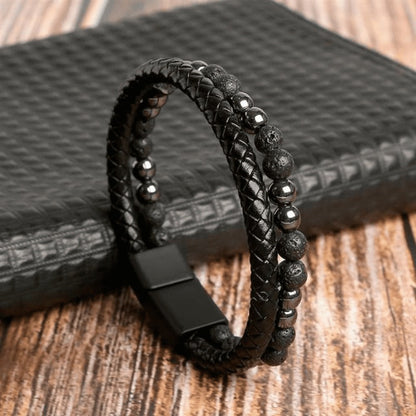 Top-Notch Leather Wristband for Blokes - Stylish Bling with Gems and Charms