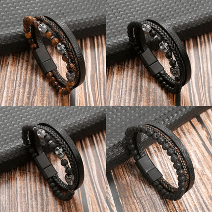 Top-Notch Leather Wristband for Blokes - Stylish Bling with Gems and Charms