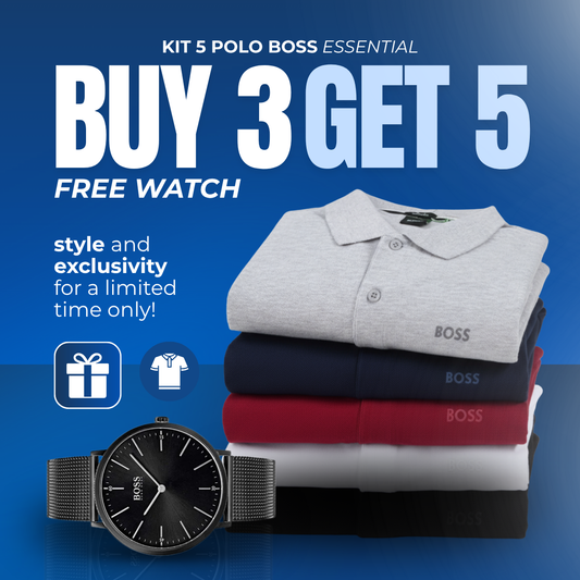 Kit 5 Polo Boss Essential [BUY 3, GET 5] + Watch