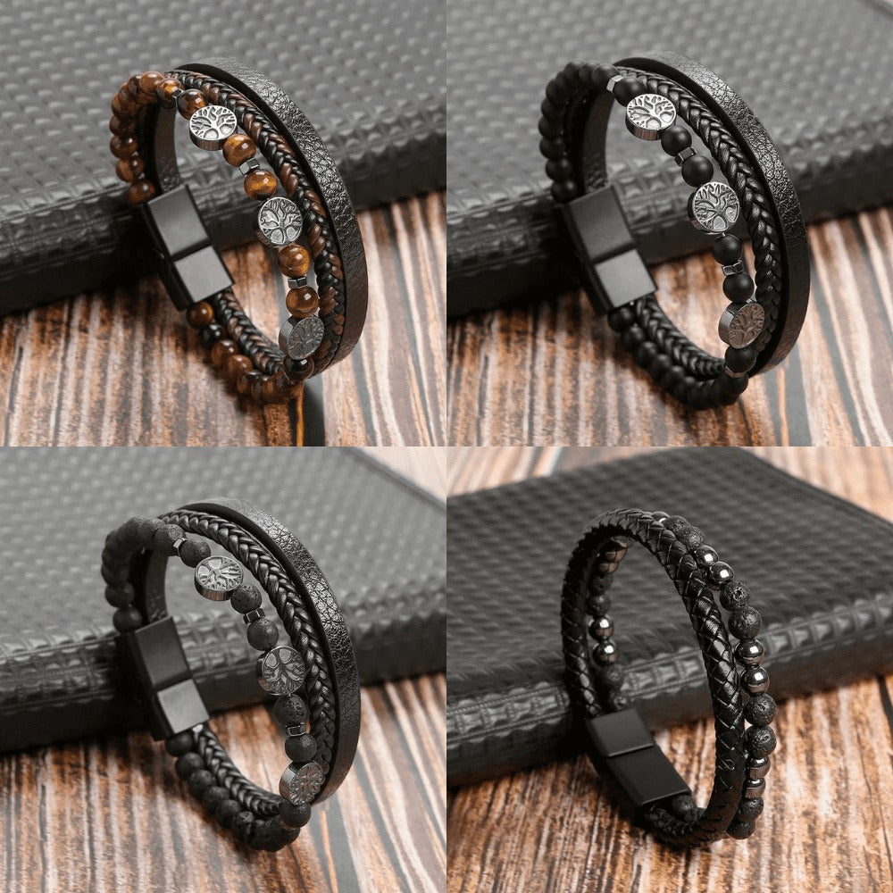 Top-Notch Leather Wristband for Blokes - Stylish Bling with Gems and Charms