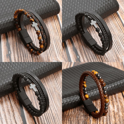 Top-Notch Leather Wristband for Blokes - Stylish Bling with Gems and Charms