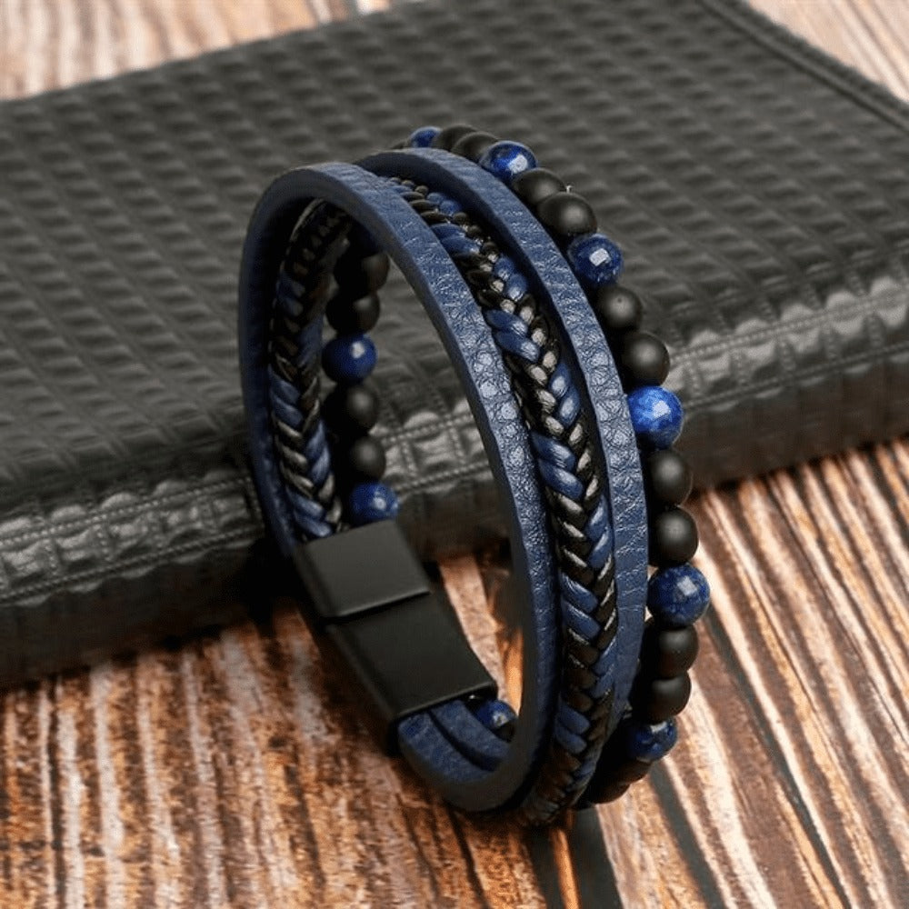 Top-Notch Leather Wristband for Blokes - Stylish Bling with Gems and Charms