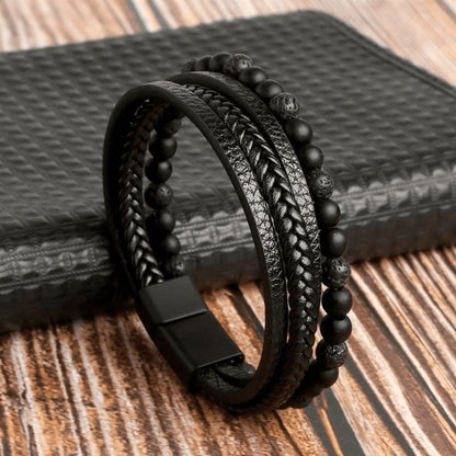 Top-Notch Leather Wristband for Blokes - Stylish Bling with Gems and Charms