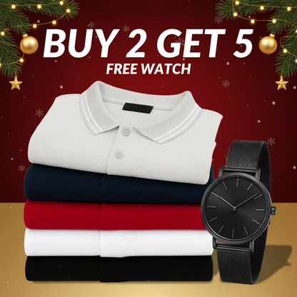 SET OF 5 ESSENTIAL POLO SHIRTS [BUY 3, GET 5] + WATCH