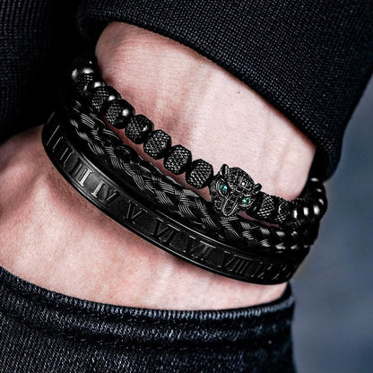 Set of 3 Luxe Panther Bracelets - Gold and Silver Stainless Steel with Sparkling Zirconium Crystals