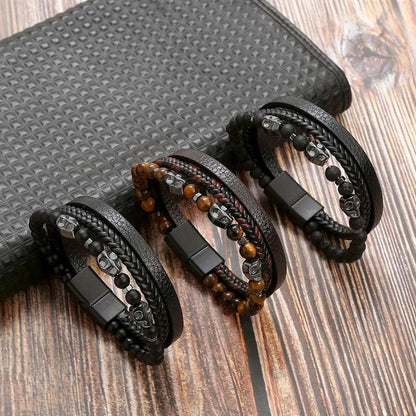 Top-Notch Leather Wristband for Blokes - Stylish Bling with Gems and Charms