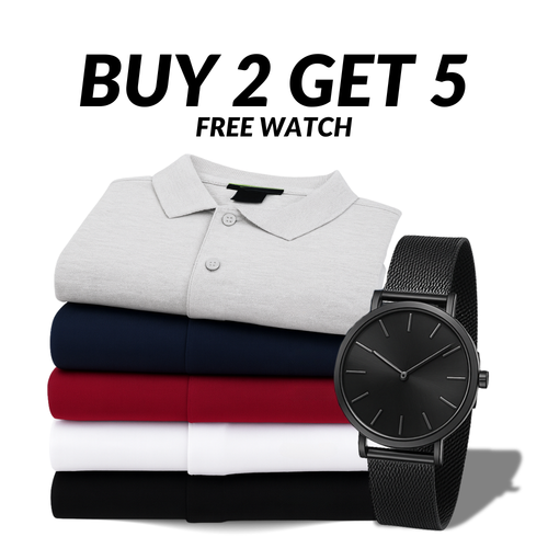 SET OF 5 ESSENTIAL POLO SHIRTS [BUY 2, GET 5] + FREE WATCH