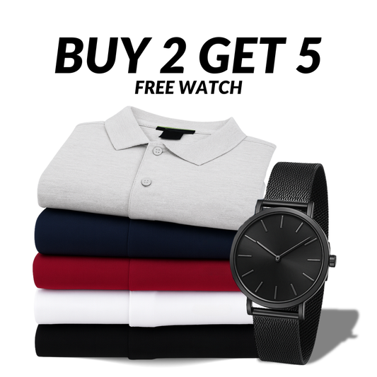 SET OF 5 ESSENTIAL POLO SHIRTS [BUY 2, GET 5] + WATCH